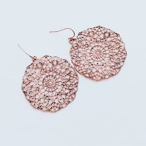 Vintage Y2K Faux Rose Gold Mandala Statement Earrings – Solid Metal